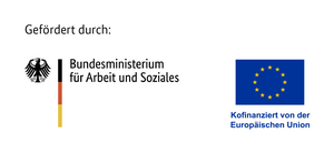 Förderhinweis BMAS und EU-Flagge