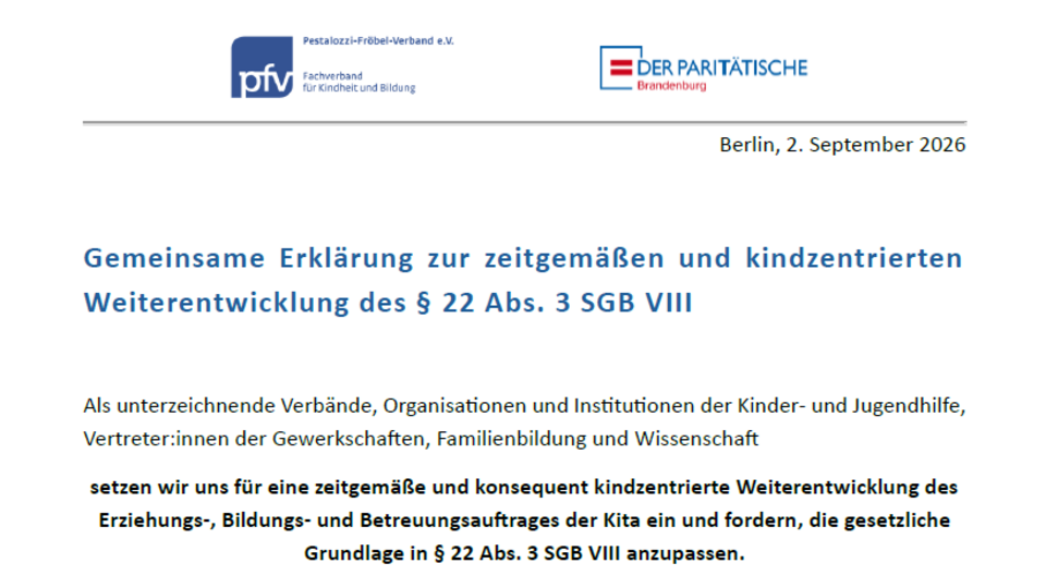 Gemeinsame Erklärung zu §22 Abs. 3 SGB VIII