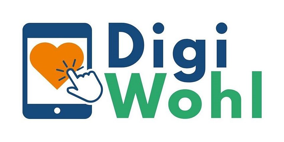 Logo DigiWohl mit Herz auf Smartphone
